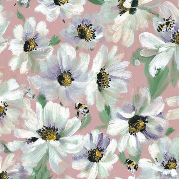 Peel and Stick Wallpaper 23.6in x 9.8ft White Anemone Flowers Bees Pink Contact Paper Vinyl Waterproof Self Adhesive Wall Paper for Bedroom Shelf Cabinet Renter Friendly