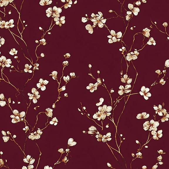 Peel and Stick Wallpaper 23.6in x 9.8ft White Floral Branches Burgundy Contact Paper Vinyl Waterproof Self Adhesive Wall Paper for Bedroom Shelf Cabinet Renter Friendly
