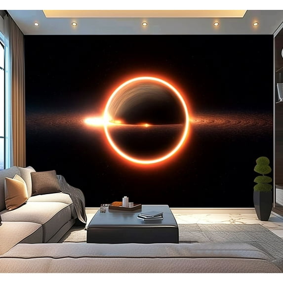 Peel and Stick Wallpaper 3D Render animation view space black hole system Planet orbit black Modern Art Wall Mural Decor Self Adhesive and Removable 100in x 144in