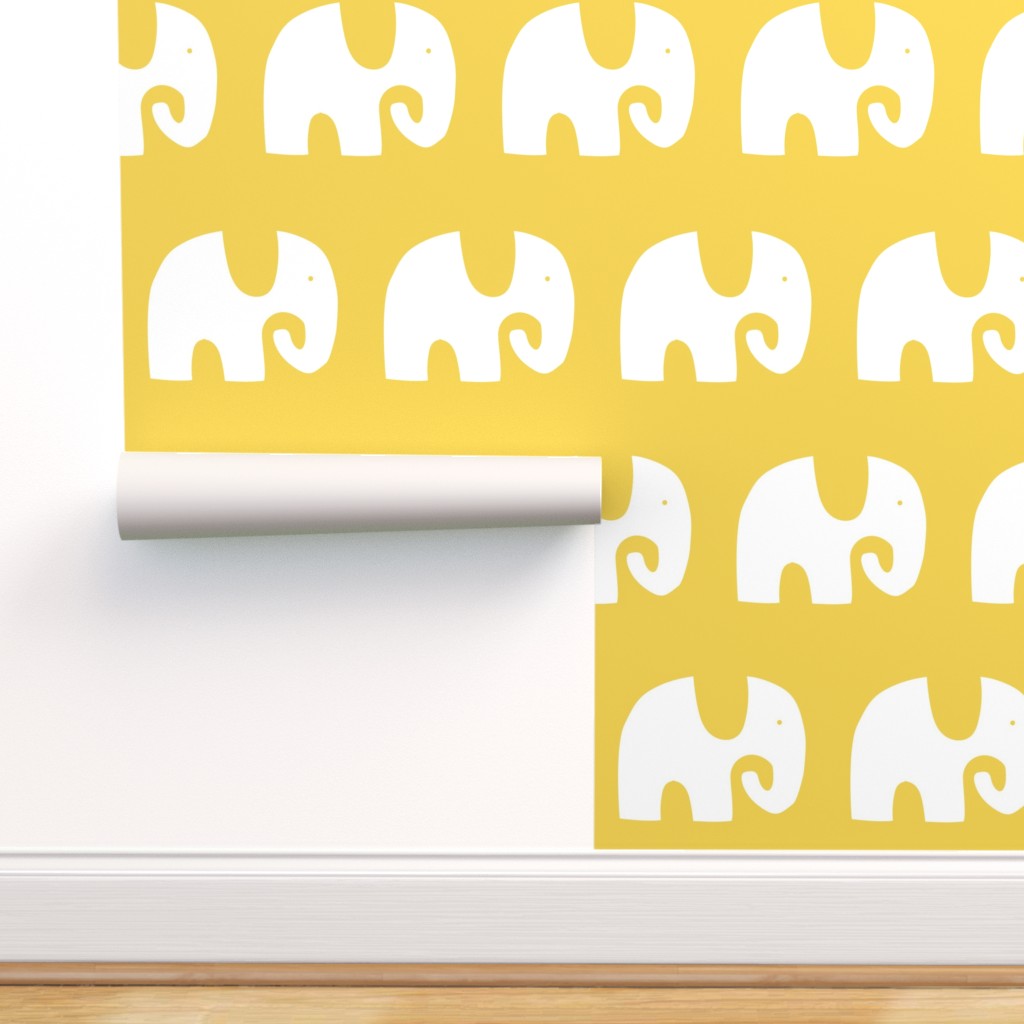 Peel & Stick Wallpaper 3ft x 2ft - Elephant Parade White Yellow Herd