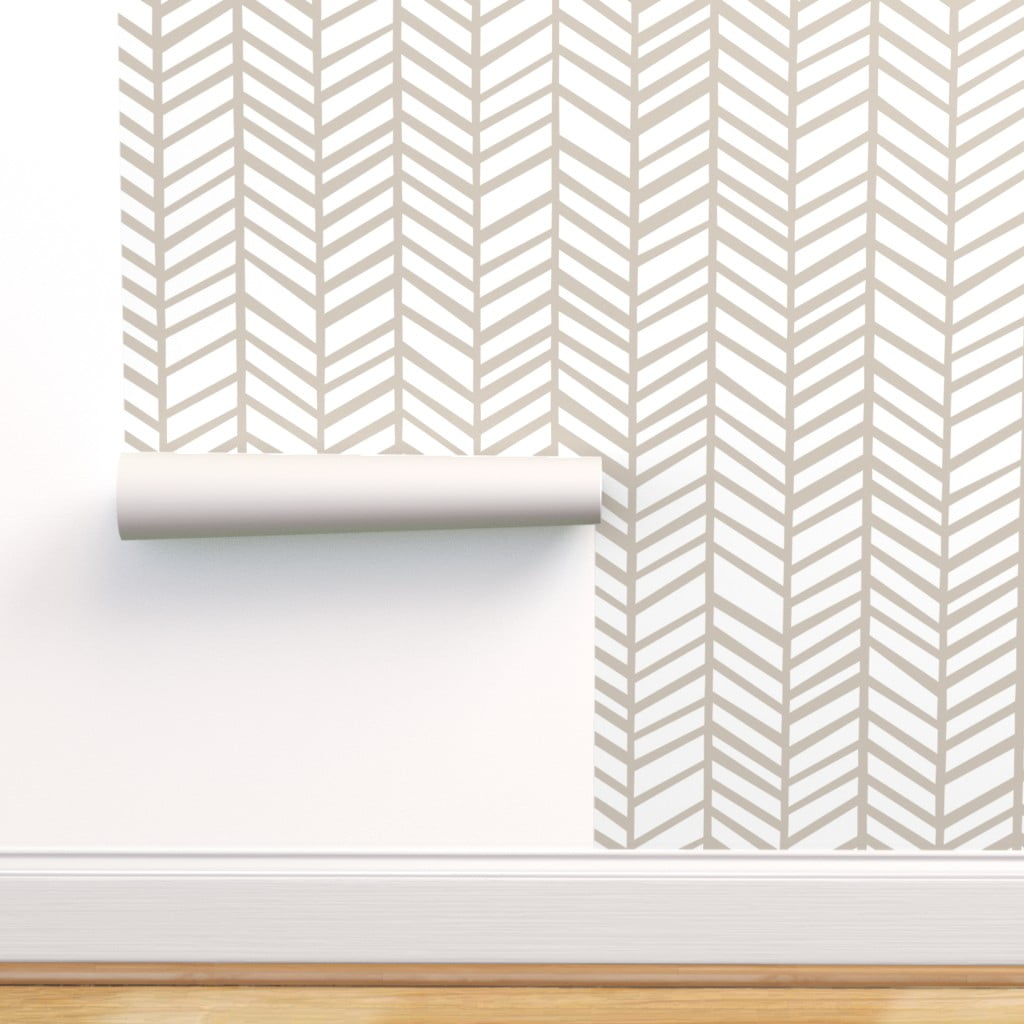 Peel & Stick Wallpaper 3ft x 2ft - Herringbone Neutral Beige Taupe ...