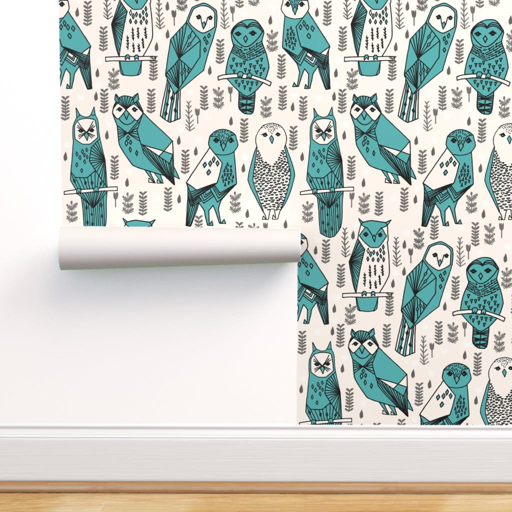 Peel & Stick Wallpaper 3ft x 2ft Owl Bird Geometric Turquoise Baby