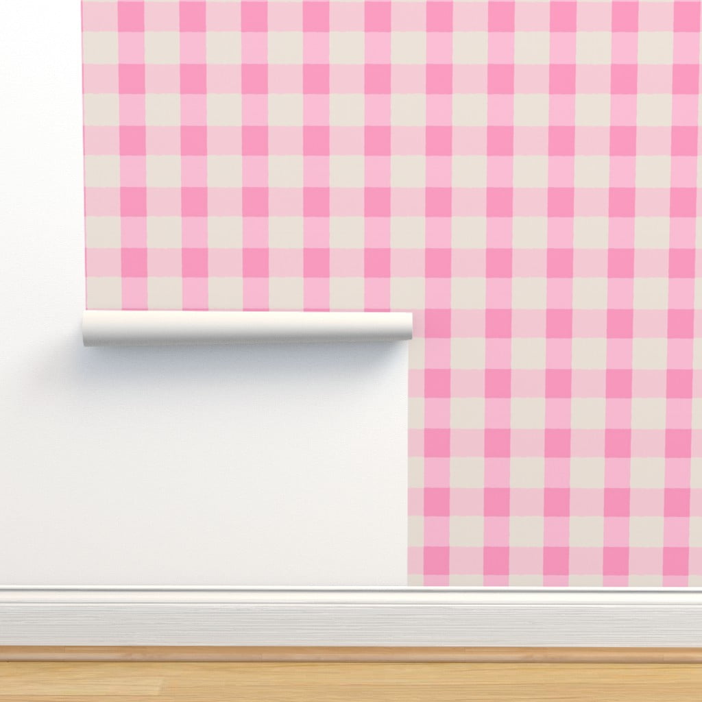 Peel & Stick Wallpaper 3ft x 2ft Pink Cream Gingham Large Buffalo