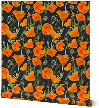 Peel & Stick Wallpaper 3ft x 2ft - Poppies Poppy Orange Blue Floral Art ...