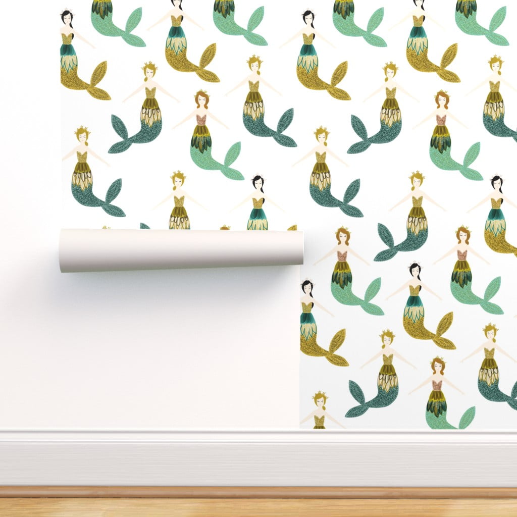 Peel & Stick Wallpaper 3ft x 2ft Sparkle Mermaids Citrus Teal Mermaid