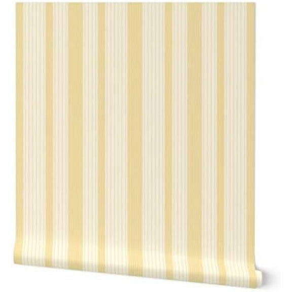 Peel & Stick Wallpaper 6ft x 2ft - French Ticking Stripe Yellow Cream Cosmic Latte Country House  Removable Wallpaper by