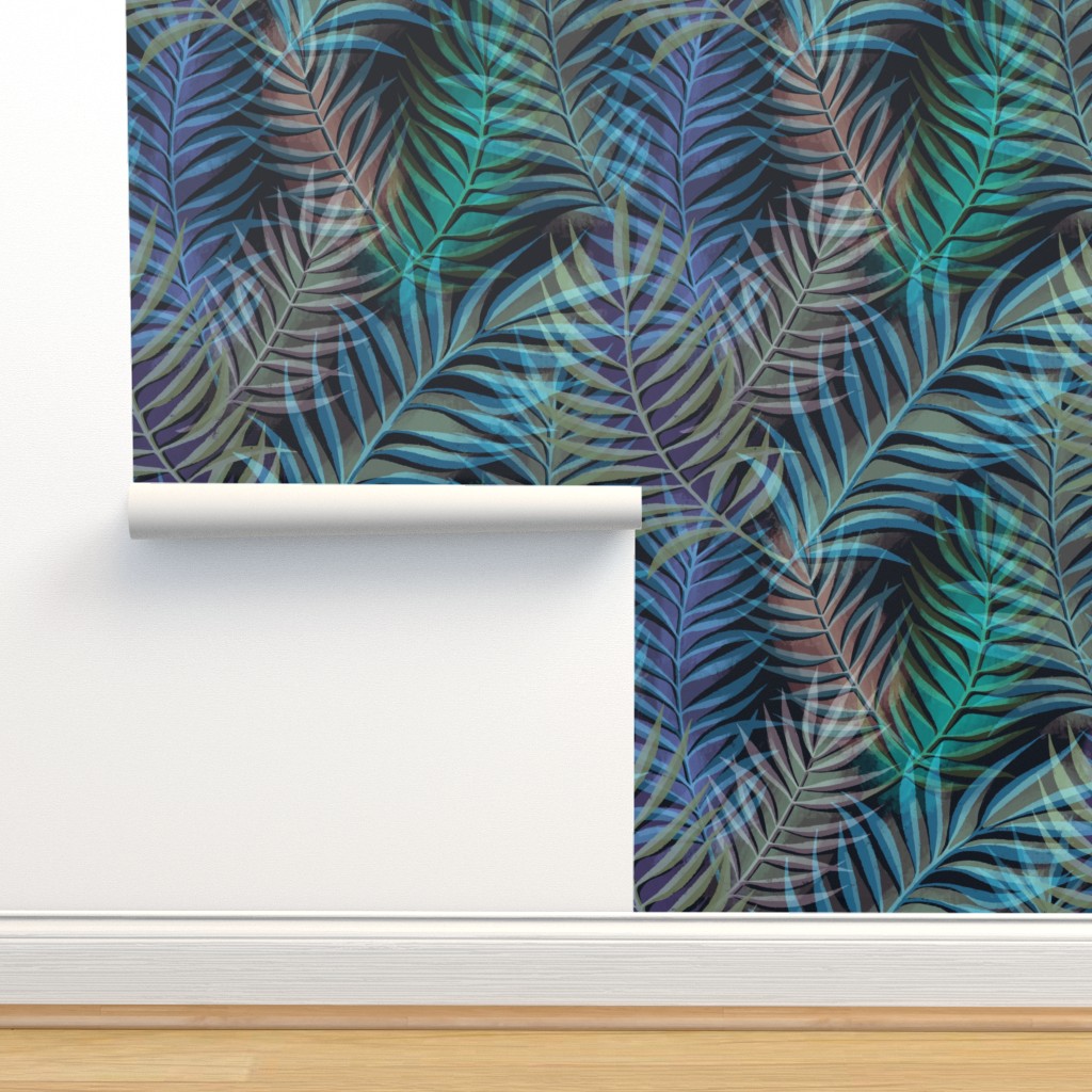 Peel & Stick Wallpaper 6ft x 2ft - Jewel Tone Palm Tropical Foliage