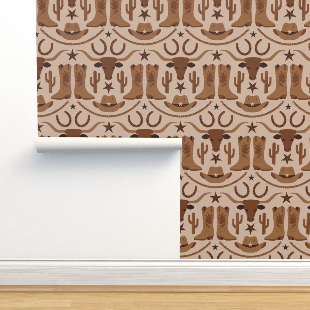 Peel & Stick Wallpaper 6ft x 2ft - Western Cowboy Cowgirl Longhorn