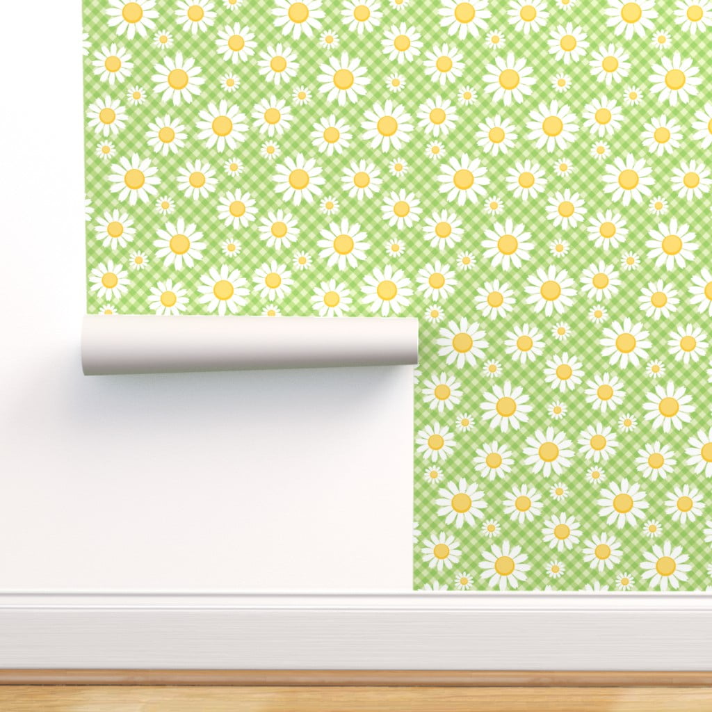 Peel & Stick Wallpaper 9ft x 2ft - Daisy Gingham Daisies Spring Summer