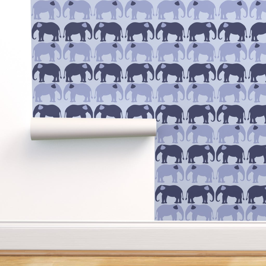 Peel & Stick Wallpaper 9ft x 2ft Purple Elephants Nursery Animal