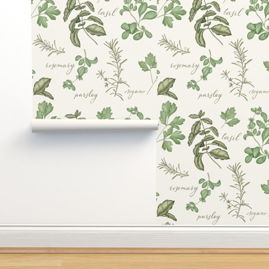 Peel & Stick Wallpaper 9ft x 2ft - Victorian Herbs Garden Illustration
