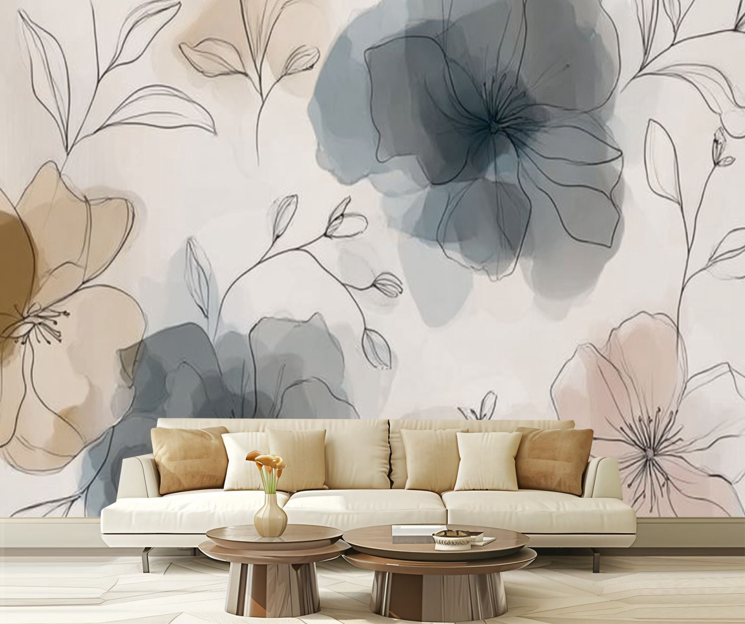 Peel and Stick Wallpaper Abstract Boho Floral Colorful Botanical Large Flowers Leafy Stems Modern Art Wall Mural Decor Self Adhesive and Removable 69in x 98in