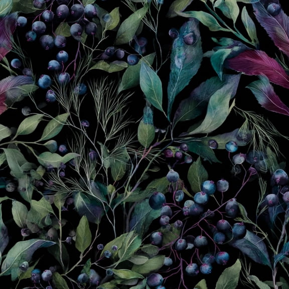 Peel and Stick Wallpaper Abstract Botanical Design Dark Featuring Blueberries Leaves Wall Mural 17.7in x 9.8ft Self Adhesive Removable Wall Paper Renter Friendly for Nursery Bedroom Cabinets