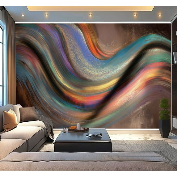 Peel and Stick Wallpaper Abstract Colorful Wave Flow Brush Strokes Modern Art Style Modern Art Wall Mural Decor Self Adhesive and Removable 100in x 144in