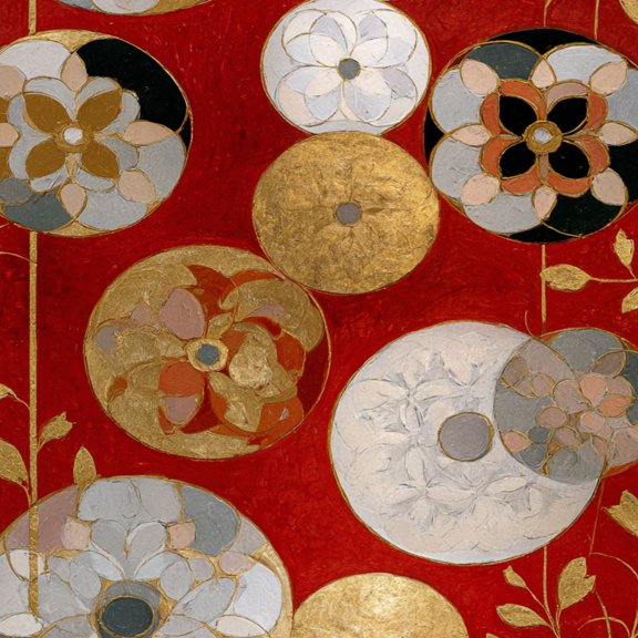 Peel and Stick Wallpaper Abstract Floral Gold White Black Circles Red Wall Mural 23.6in x 9.8ft Self Adhesive Removable Wall Paper Renter Friendly Wallpaper for Bedroom Nursery Living Room