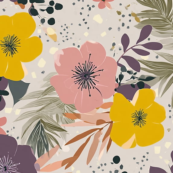 Peel and Stick Wallpaper Abstract Floral Yellow Pink Flowers Botanical Leaves Wall Mural 17.7in x 9.8ft Self Adhesive Removable Wall Paper Renter Friendly Wallpaper for Nursery Bedroom Cabinets