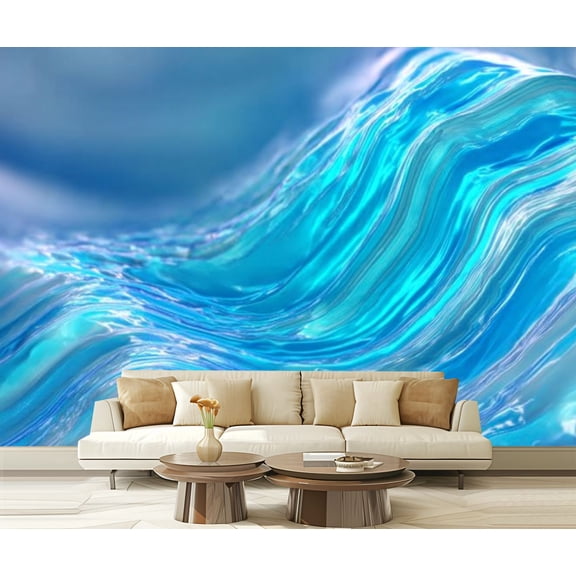 Peel and Stick Wallpaper Abstract Glacier Iceberg Wave Blue Violet Teal Pearl Pastel Sea Water Modern Art Wall Mural Decor Self Adhesive and Removable 69in x 98in