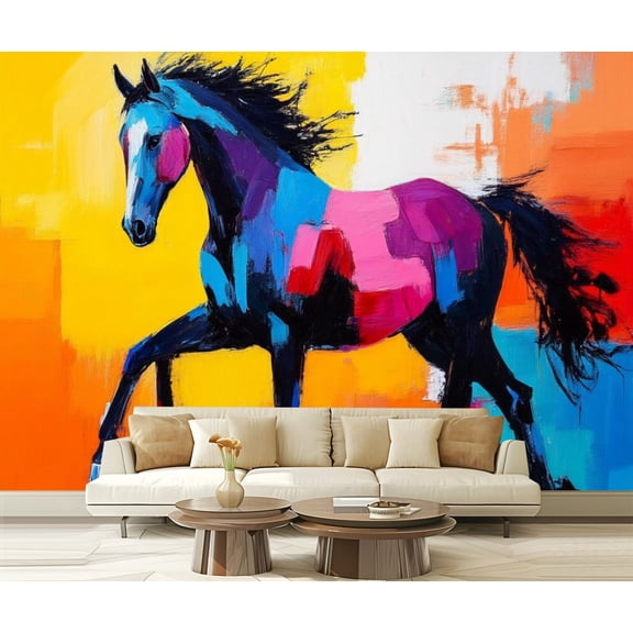 Peel and Stick Wallpaper Abstract Horse Colorful Horse 3D Wall Murals Bold Abstract Animal Modern Art Wall Mural Decor Self Adhesive and Removable 69in x 98in