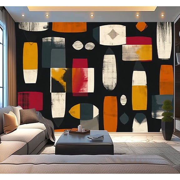 Peel and Stick Wallpaper Abstract Mid Century Modern Rectangles Squares Overlapping Modern Art Wall Mural Decor Self Adhesive and Removable 100in x 144in