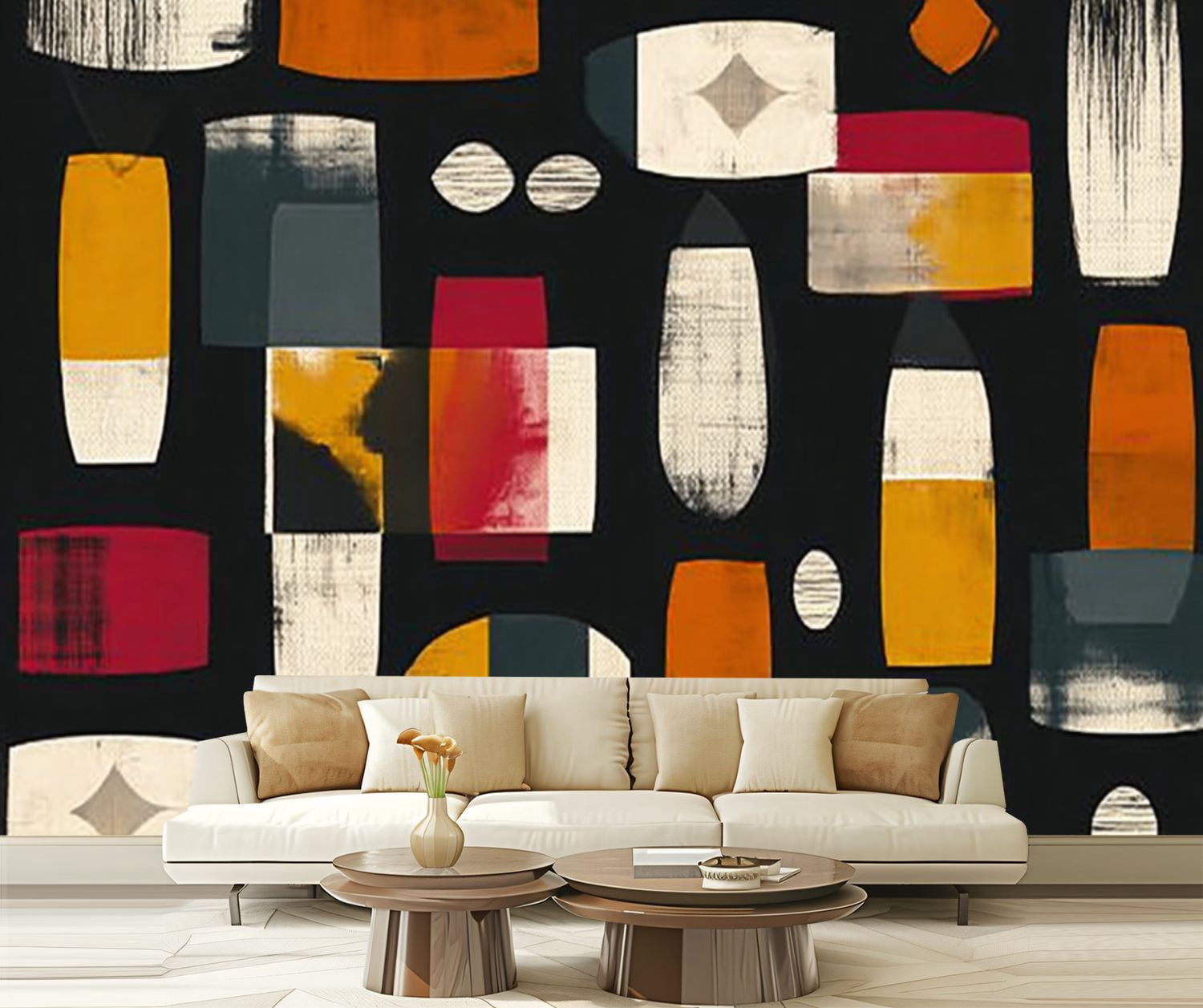 Peel and Stick Wallpaper Abstract Mid Century Modern Rectangles Squares ...