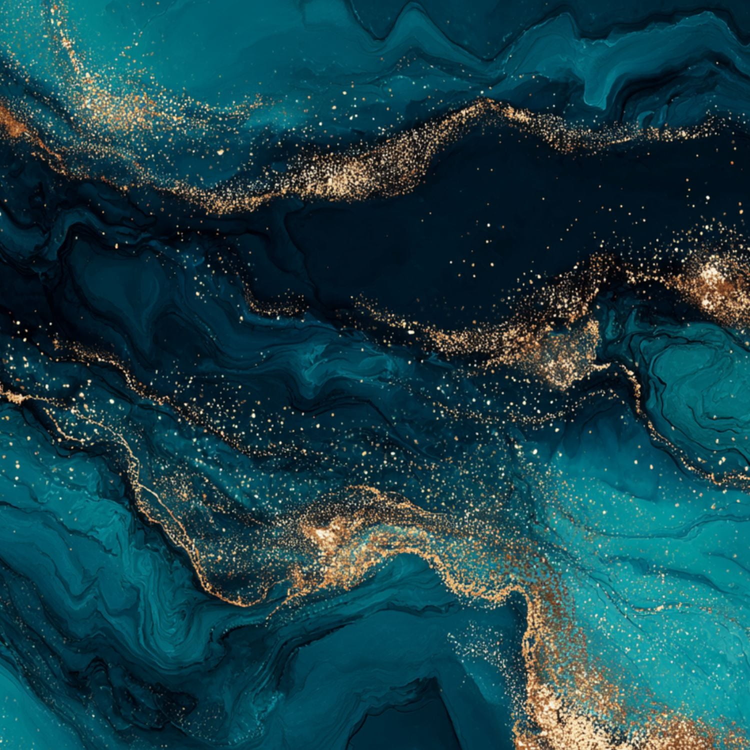 Peel and Stick Wallpaper Abstract Ocean Waves Golden Sparkles Blue Teal ...
