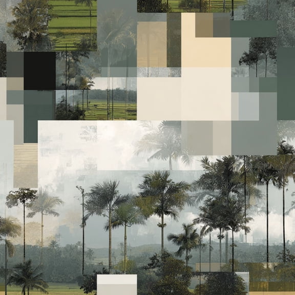 Peel and Stick Wallpaper Abstract Tropical Landscape Palm Trees Geometric Color Wall Mural 17.7in x 9.8ft Self Adhesive Removable Wall Paper Renter Friendly Wallpaper for Bedroom Kitchen Bathroom