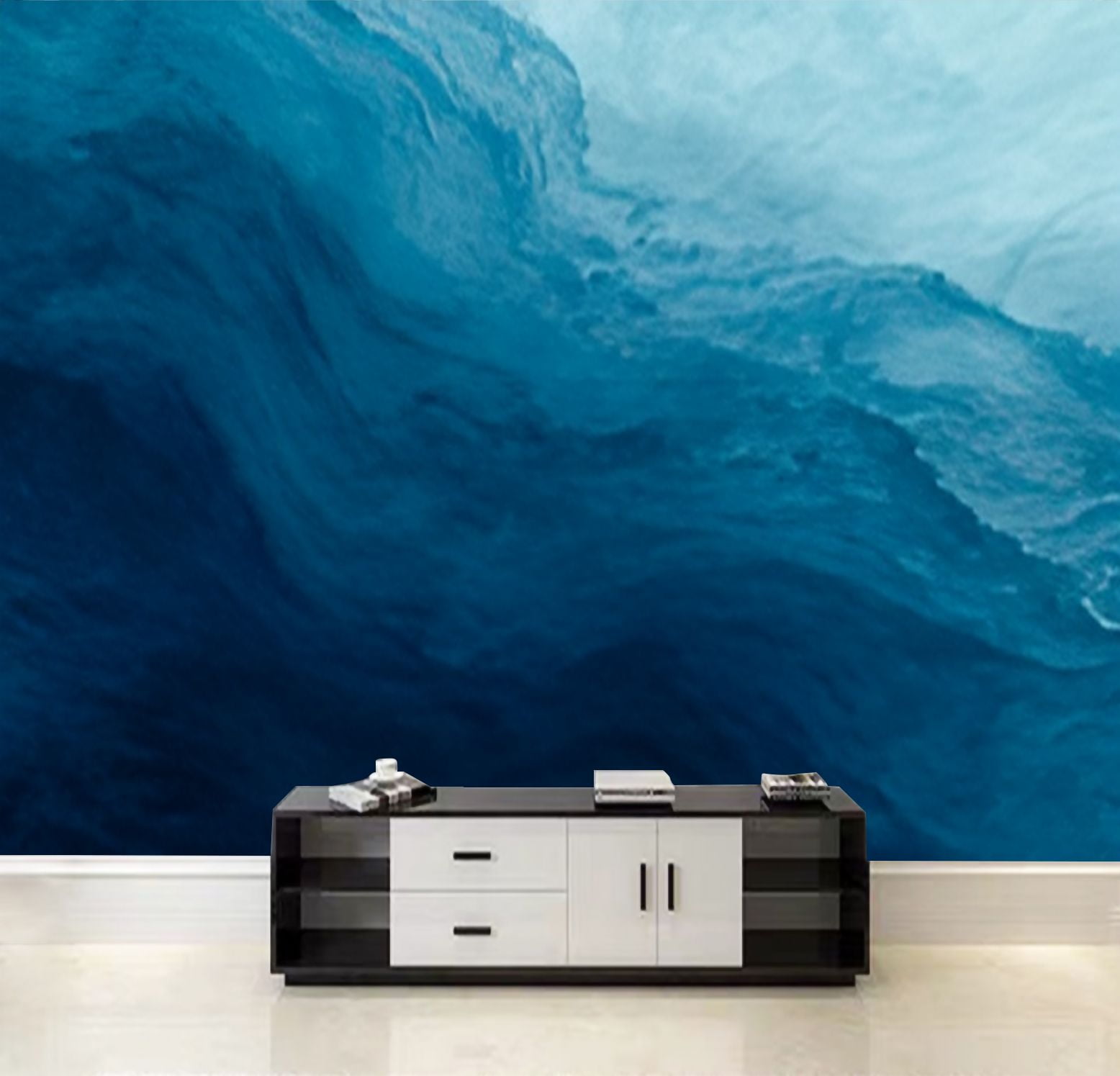 Peel and Stick Wallpaper Abstract art blue paint liquid fluid grunge ...
