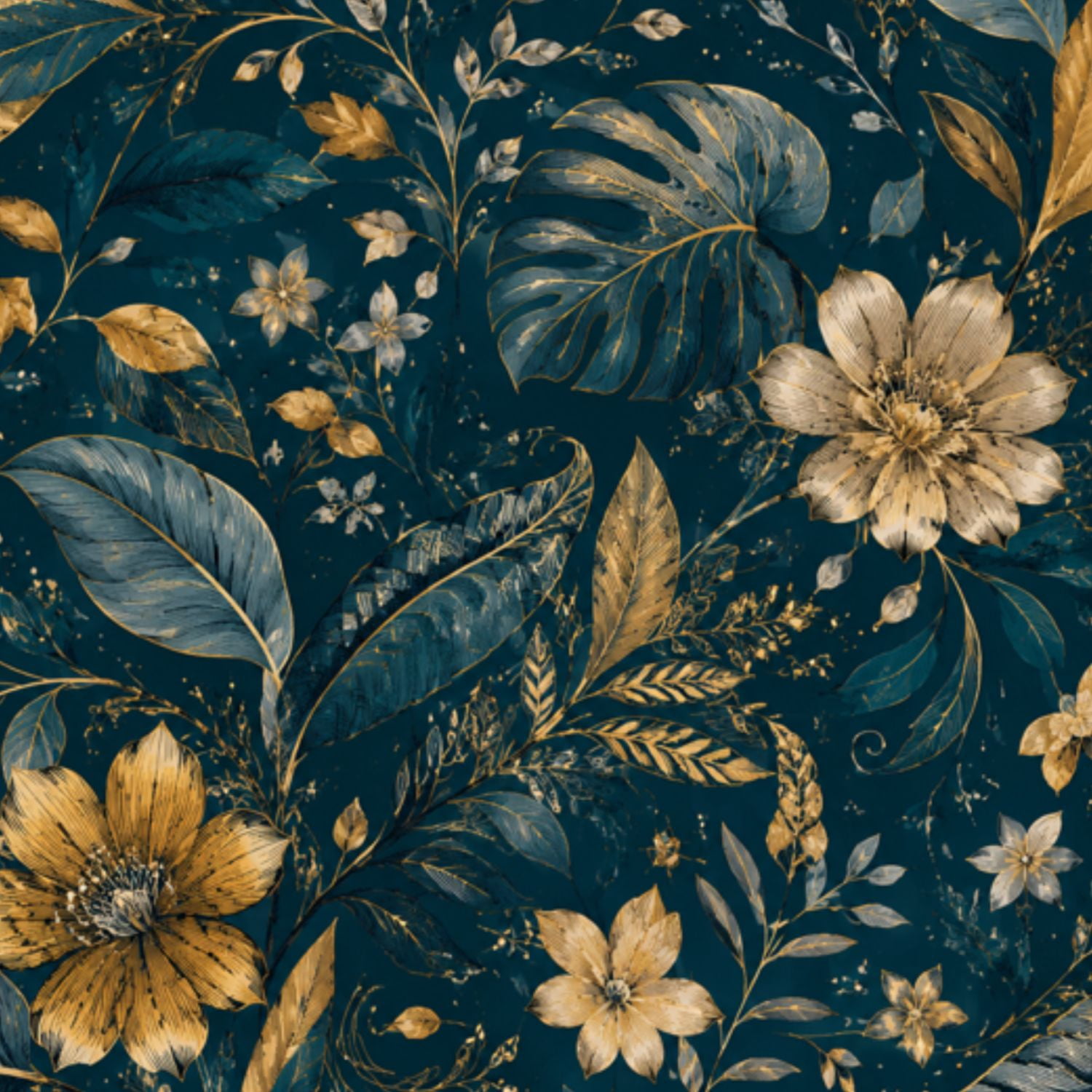 Peel and Stick Wallpaper Abstract floral golden leaves 17.7"x118 ...