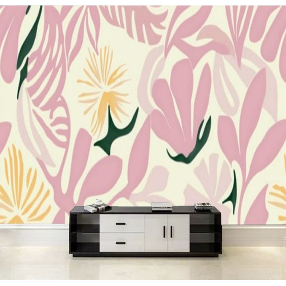 Peel and Stick Wallpaper Abstract floral organic shapes pattern Hand drawn minimal leaf flower Canvas Texture Removable Wall Murals Large Wall Stickers for Living Room Bedroom Home Decoration