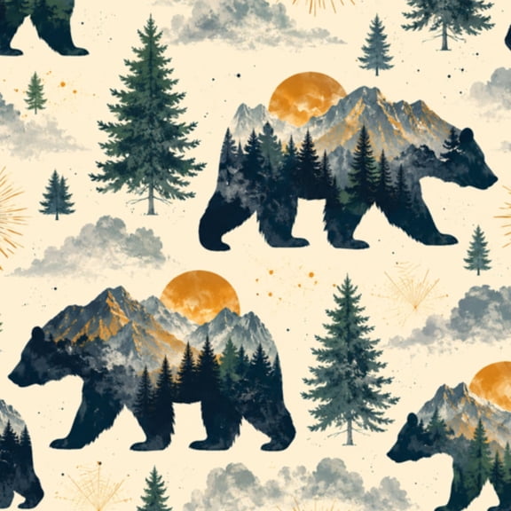 Peel and Stick Wallpaper Animal Forest Scene Bear Trees Sunset Wall Mural 17.7in x 9.8ft Self Adhesive Removable Wall Paper Renter Friendly Wallpaper for Nursery Bedroom Cabinets