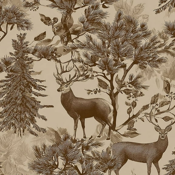 Peel and Stick Wallpaper Antlered Deer Forest Pine Trees Botanical Illustrations Wall Mural 17.7in x 9.8ft Self Adhesive Removable Wall Paper Renter Friendly Wallpaper for Nursery Bedroom Cabinets