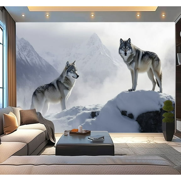 Peel and Stick Wallpaper Arctic Wolves Snow Wolves Mountain 3D Winter Wild Animal Abstract Modern Art Wall Mural Decor Self Adhesive and Removable 100in x 144in