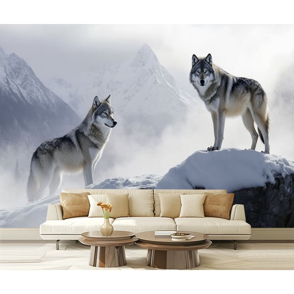 Peel and Stick Wallpaper Arctic Wolves Snow Wolves Mountain 3D Winter Wild Animal Abstract Modern Art Wall Mural Decor Self Adhesive and Removable 69in x 98in