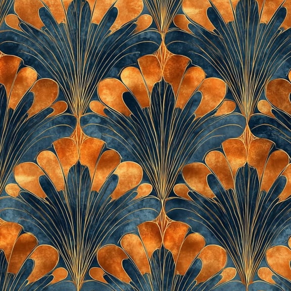 Peel and Stick Wallpaper Art Deco Gold Blue Fan Elegant Detailing Wall Mural 23.6in x 9.8ft Self Adhesive Removable Wall Paper Renter Friendly Wallpaper for Nursery Bedroom Cabinets