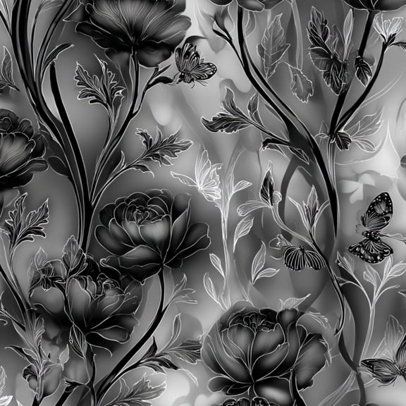 Peel and Stick Wallpaper Art Nouveau Monochrome Roses Butterflies Ornate Floral Art 17.7in x 9.8ft Self Adhesive Boho Botanical Wall Paper Removable Floral Contact Paper for Cabinets Wall Decor