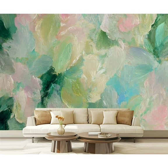 Peel and Stick Wallpaper Art hand drawn watercolor acrylic smear blot canvas painting Abstract Modern Art Wall Mural Decor Self Adhesive and Removable 69in x 98in