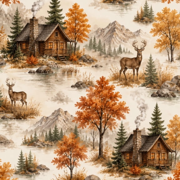 Peel and Stick Wallpaper Autumn Forest Lake Cabin Deer Sunrise Wall Mural 17.7in x 9.8ft Self Adhesive Removable Wall Paper Renter Friendly Wallpaper for Bedroom
