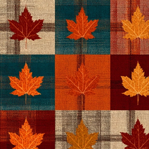 Peel and Stick Wallpaper Autumn Maple Leaves Plaid Tartan Seamless Warm Orange Red Teal Rustic 24in x 118in Contact Paper Removable Self Adhesive Wall Mural Wall Decor for Bedroom Kitchen Cabinets