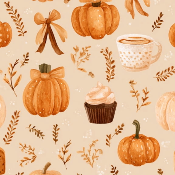 Peel and Stick Wallpaper Autumn Pumpkin Ribbon Cakes Lattes Beige 24in x 118in Contact Paper Removable Self Adhesive Wall Mural Wall Decor for Bedroom Kitchen Cabinets