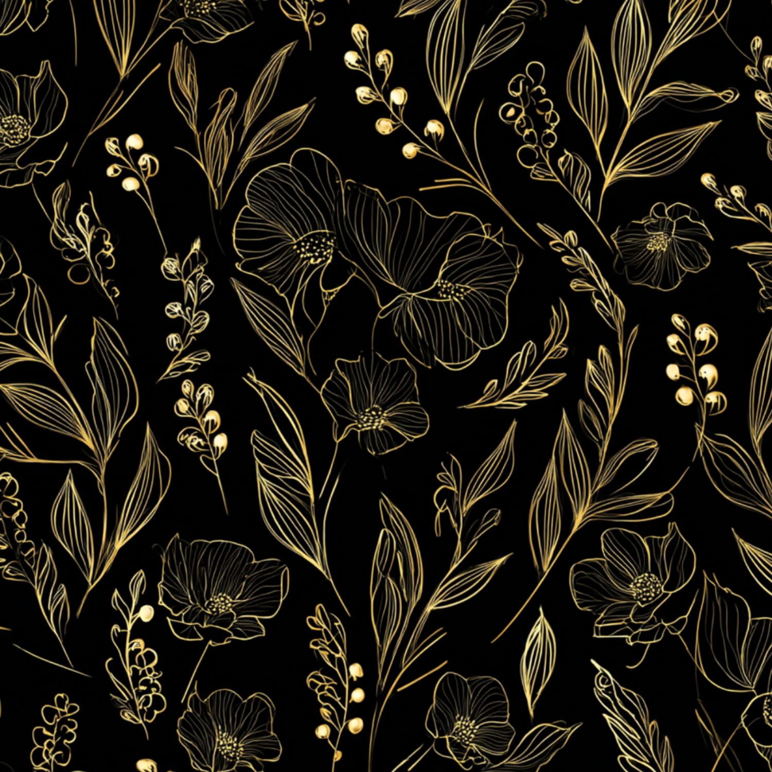Peel and Stick Wallpaper Baroque Elegant Floral Gold Black Botanical Elements Wall Mural 23.6in x 9.8ft Self Adhesive Removable Wall Paper Renter Friendly Wallpaper for Nursery Bedroom Cabinets