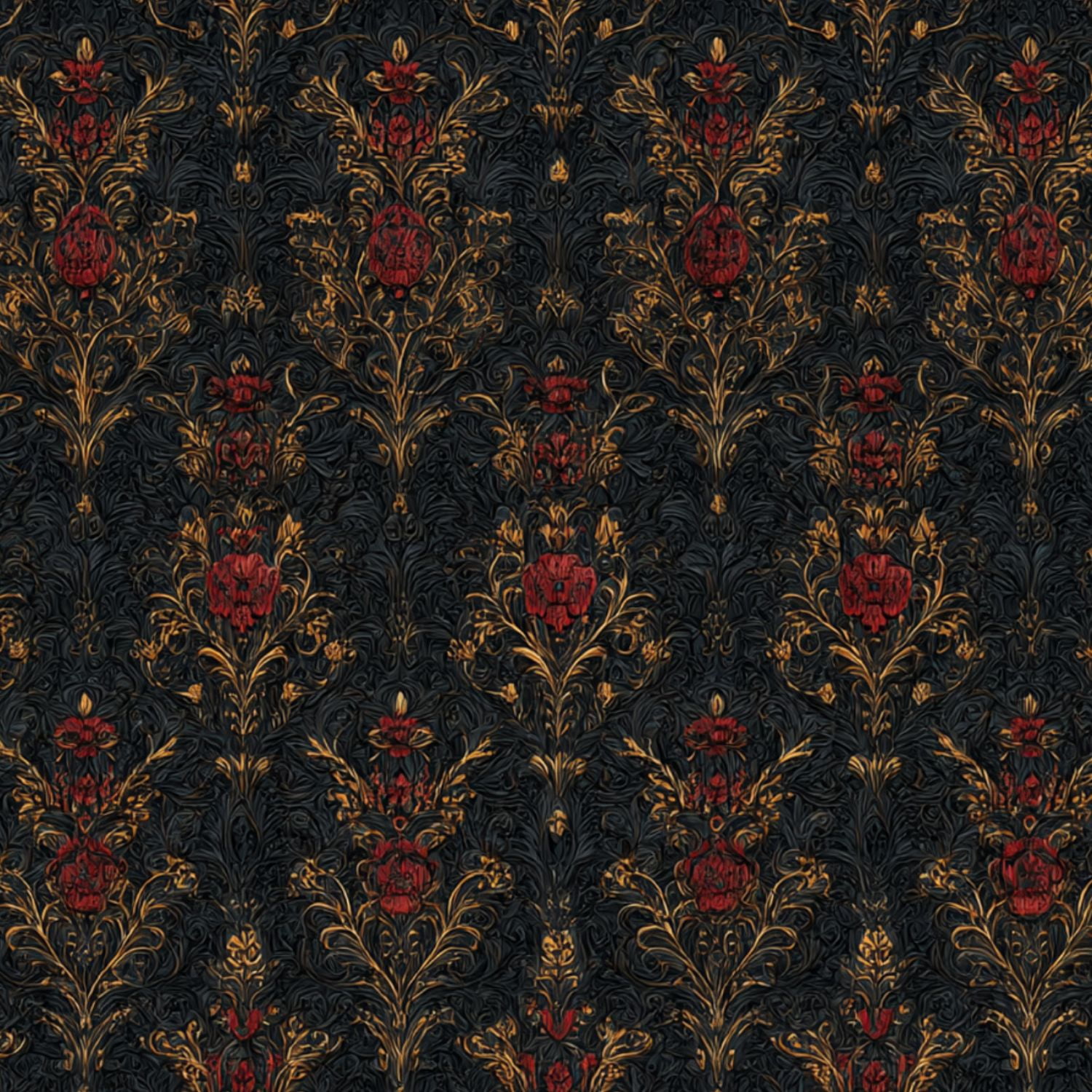 Peel and Stick Wallpaper Baroque Elegant Vintage Floral Damask Red Gold Accents Wall Mural 17.7in x 9.8ft Self Adhesive Removable Wall Paper Renter Friendly Wallpaper for Nursery Bedroom Cabinets