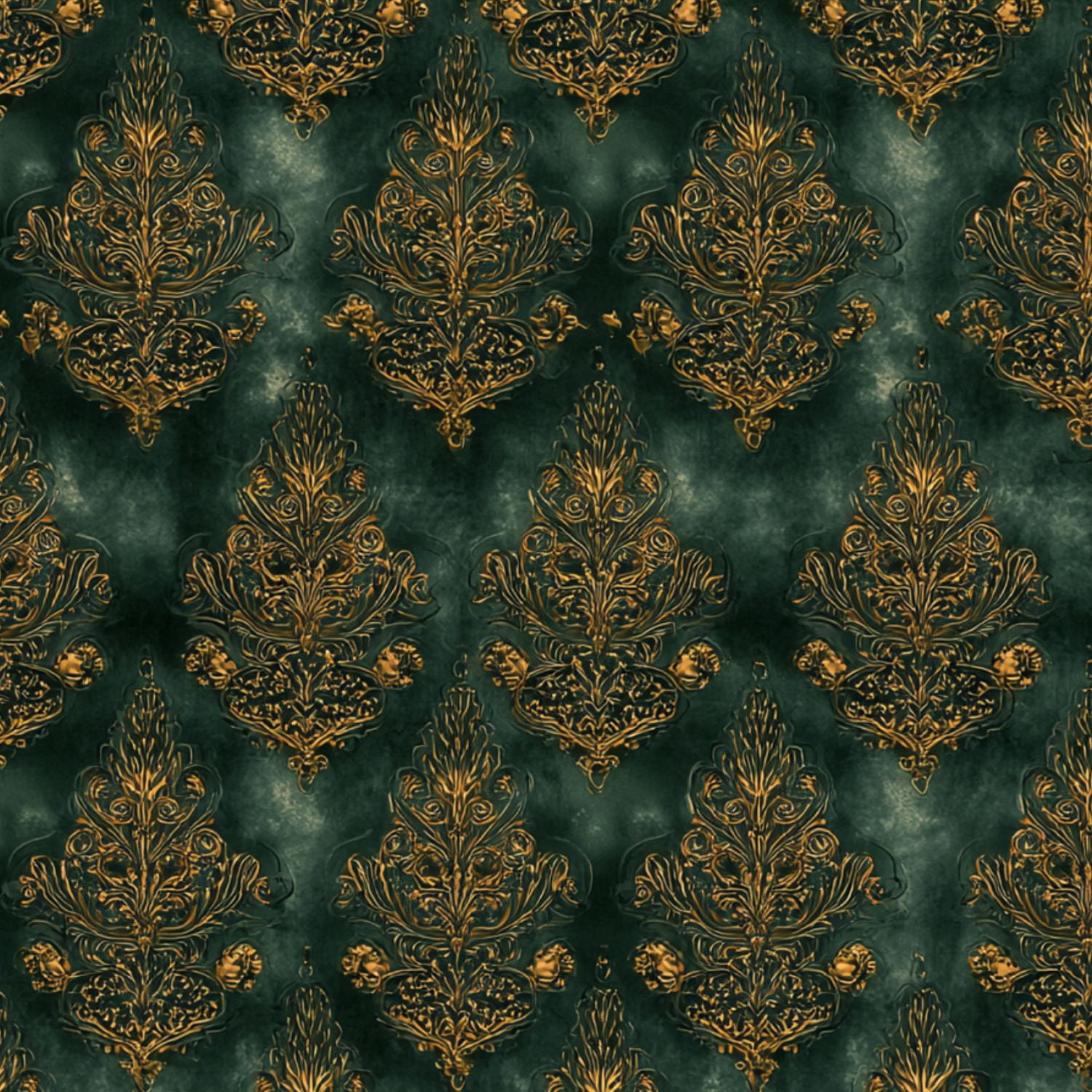 Peel and Stick Wallpaper Baroque Elegant Vintage Gold Floral Damask Dark Green Wall Mural 17.7in x 9.8ft Self Adhesive Removable Wall Paper Renter Friendly Wallpaper for Nursery Bedroom Cabinets