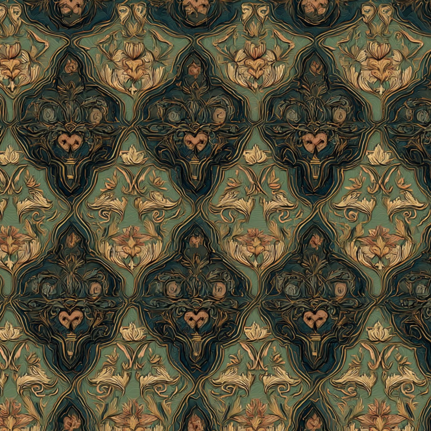Peel and Stick Wallpaper Baroque Vintage Floral Damask Green Gold Ornate Wall Mural 17.7in x 9.8ft Self Adhesive Removable Wall Paper Renter Friendly Wallpaper for Nursery Bedroom Cabinets