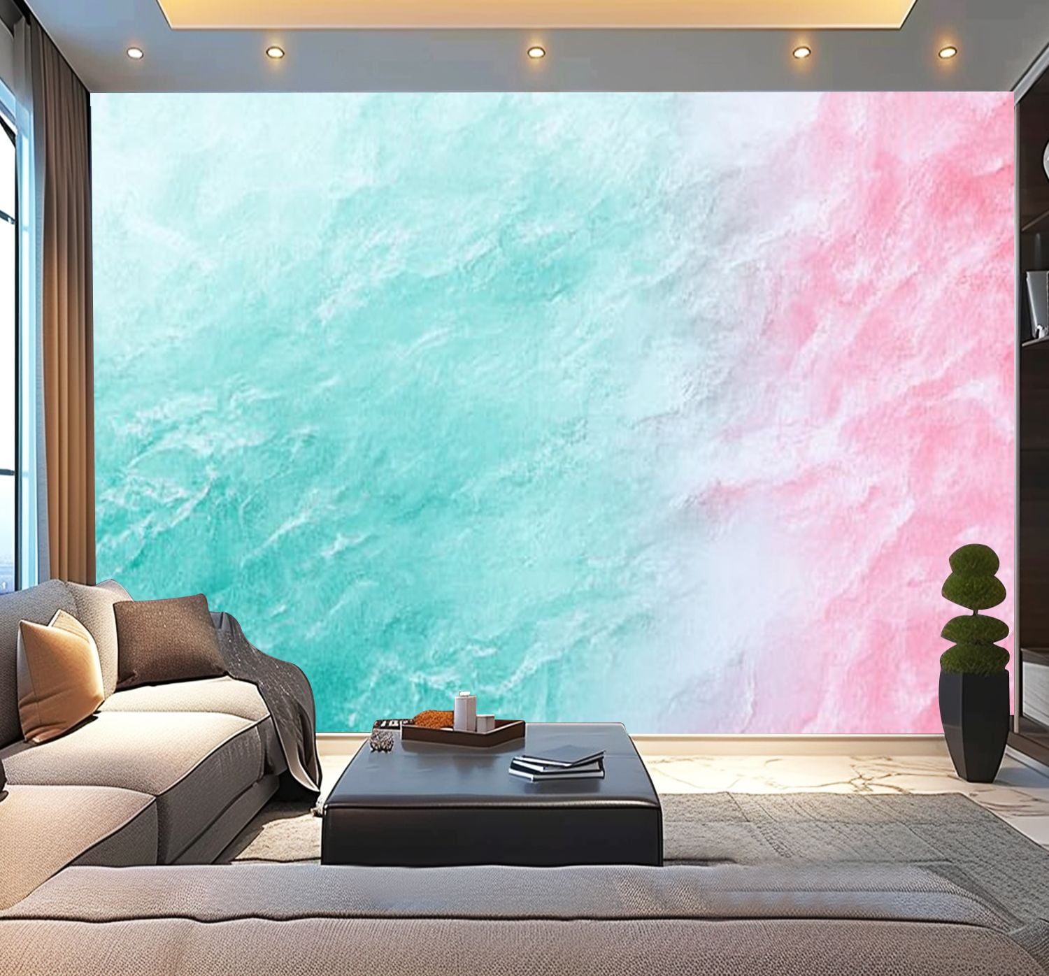 Peel and Stick Wallpaper Beach Abstract Sea Summer Grunge Wave Sand Pastel Crayon Drawing Modern Art Wall Mural Decor Self Adhesive and Removable 100in x 144in