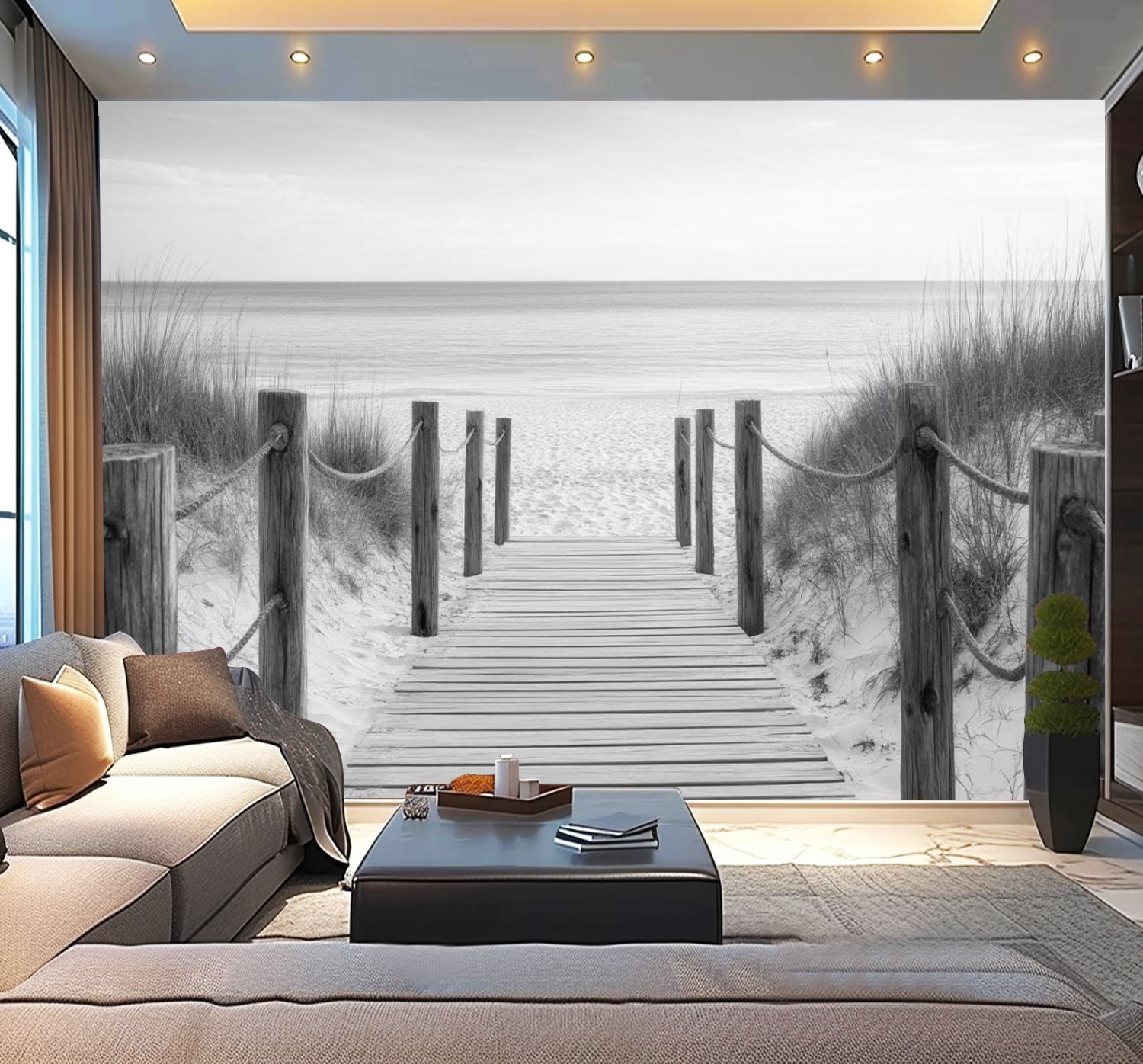 Peel and Stick Wallpaper Beach Sea Nature Landscape Sky Sun Wooden ...
