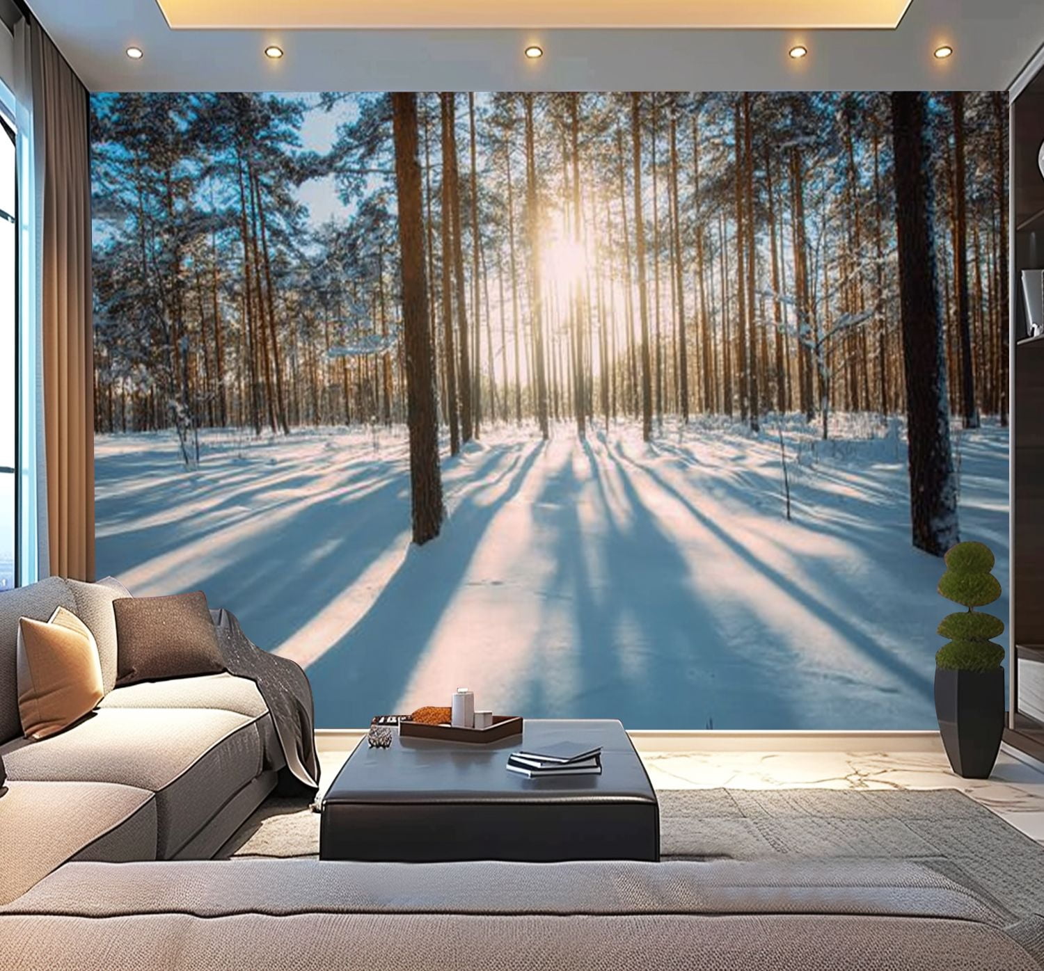 Peel and Stick Wallpaper Beautiful Blue Shadows From Pines Trees Motion ...