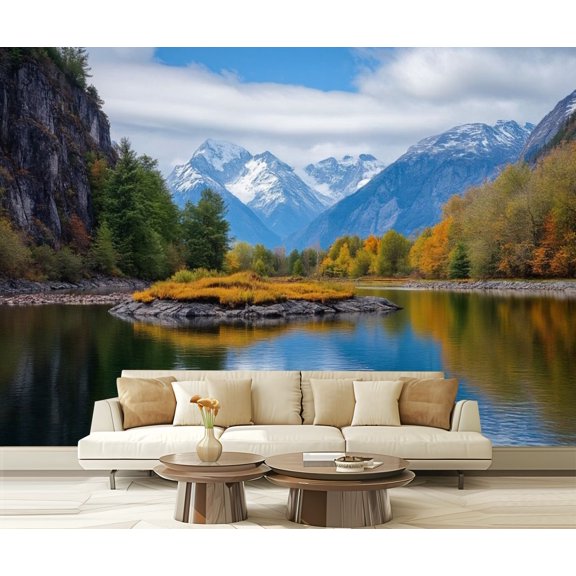 Peel and Stick Wallpaper Beautiful Nature Norway Natural Landscape Mountains Water Snow Trees Modern Art Wall Mural Decor Self Adhesive and Removable 69in x 98in