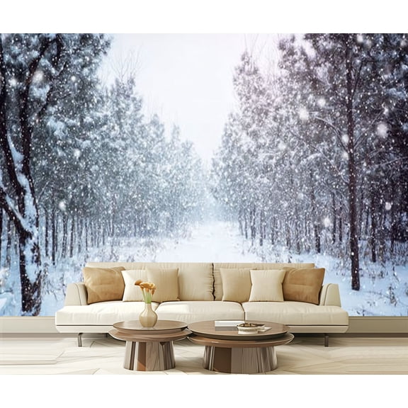 Peel and Stick Wallpaper Beautiful winter landscape snow covered trees Happy New Year Modern Art Wall Mural Decor Self Adhesive and Removable 69in x 98in