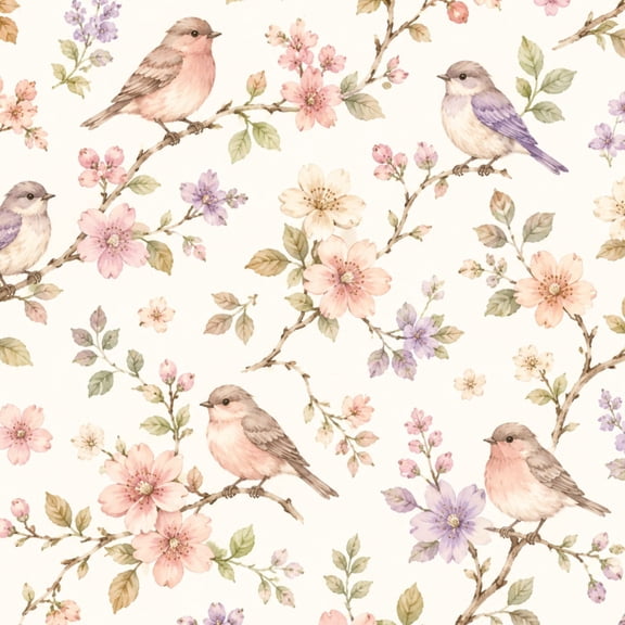 Peel and Stick Wallpaper Birds Blossoming Floral Branches Delicate Pastel 17.7in x 118in Contact Paper Removable Self Adhesive Wall Mural Wall Decor for Bedroom Kitchen Cabinets