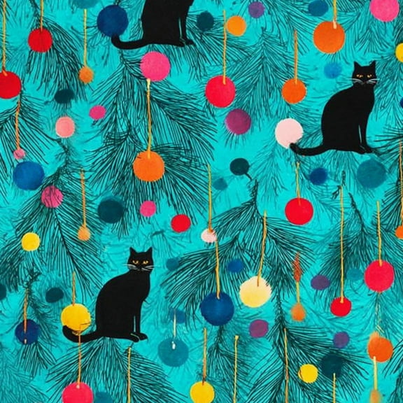 Peel and Stick Wallpaper Black Cats Colorful Christmas Ornaments Pine Branches Wall Mural 17.7in x 9.8ft Self Adhesive Removable Wall Paper Renter Friendly Wallpaper for Nursery Bedroom Cabinets